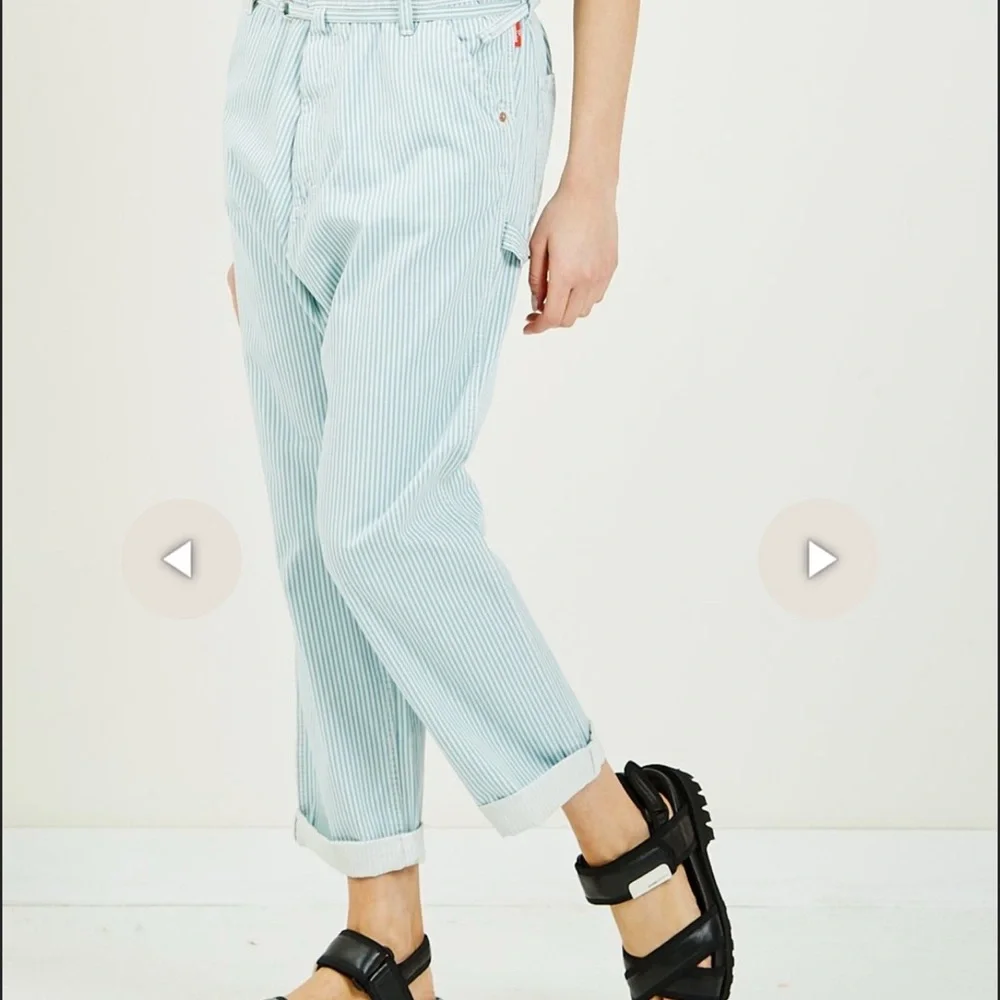 Denimist Carpenter Drop Pants Jeans Denim Striped Light Blue ankle length 28 NWT - Picture 2 of 12